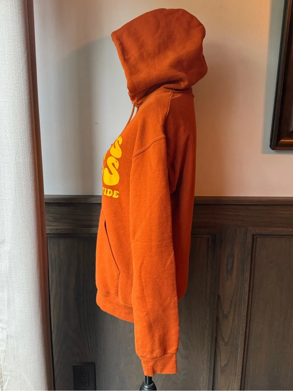 Jerzee Orange 'stepbrothers reference ' Graphic Hoodie with Yellow Print small - Picture 3 of 6